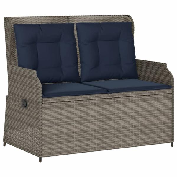 Gartenbank mit Liegefunktion und Kissen Grau Polyrattan