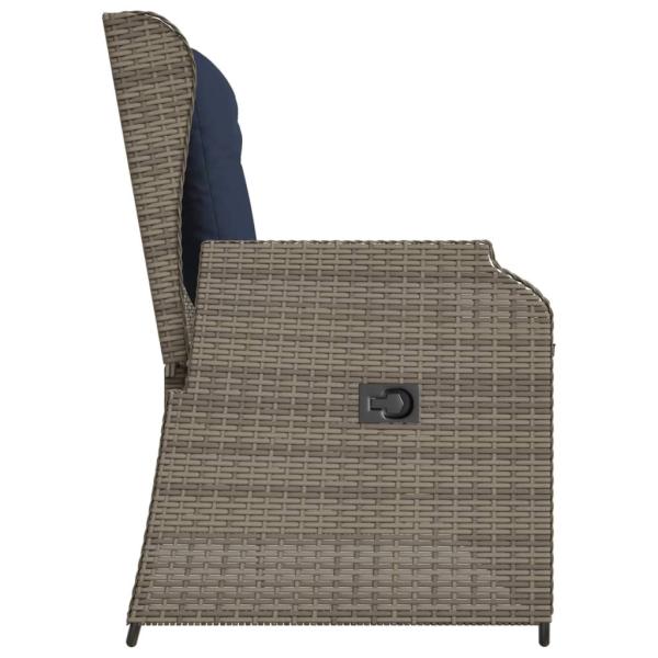 Gartenbank mit Liegefunktion und Kissen Grau Polyrattan