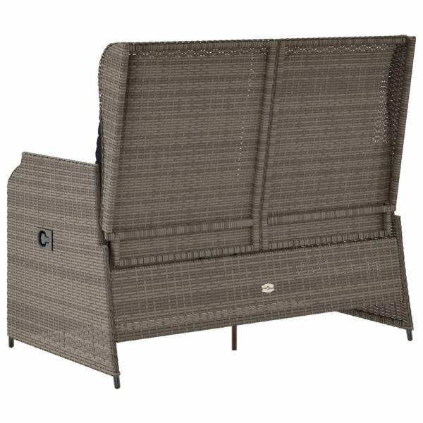 Gartenbank mit Liegefunktion und Kissen Grau Polyrattan