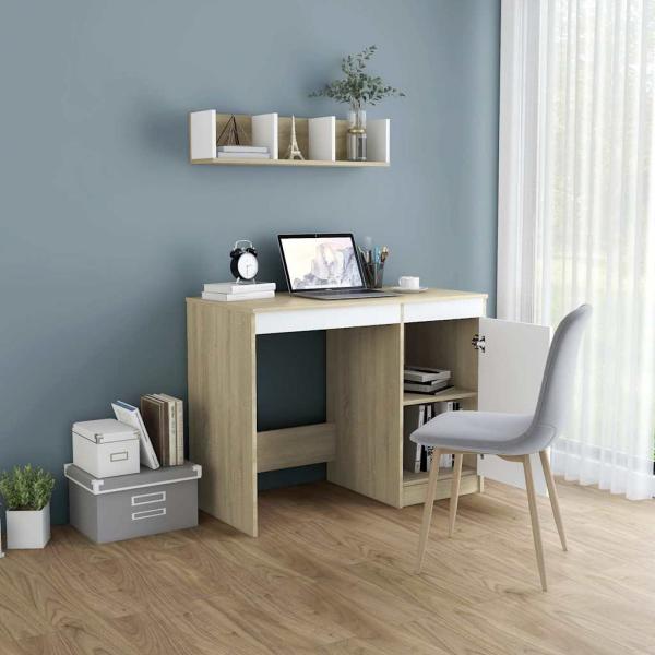 Schreibtisch Weiß Sonoma-Eiche 100x50x76 cm Holzwerkstoff