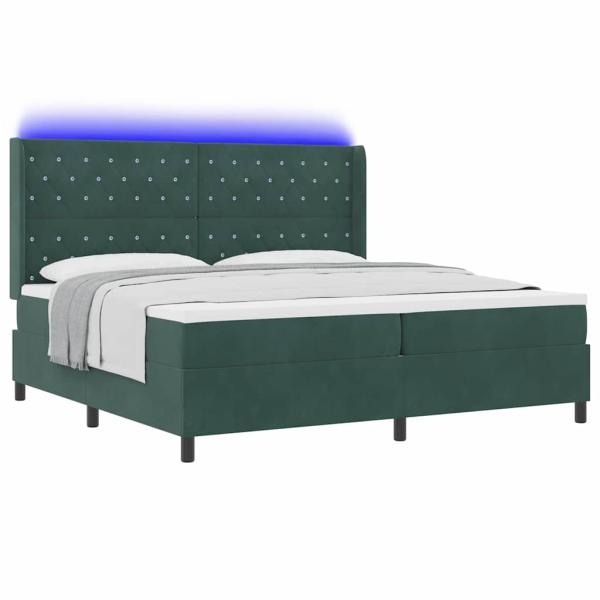 Boxspringbett mit Matratze mit LED Dunkelgrün 200 x 200 cm Samt