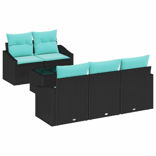 Sofa Set mit Kissen 6 pcs Schwarz und Türkis Poly Rattan