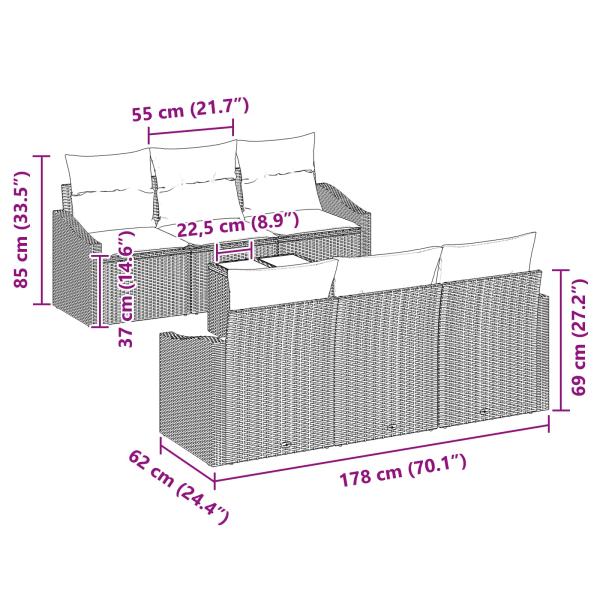 Sofa Set mit Kissen 7 pcs Schwarz und Türkis Poly Rattan