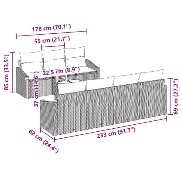 Sofa Set mit Kissen 8 pcs Schwarz und Türkis Poly Rattan
