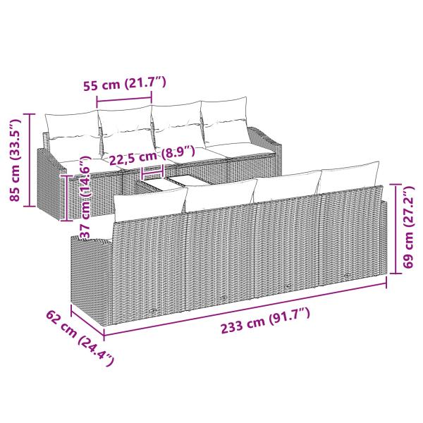 Sofa Set mit Kissen 9 pcs Schwarz und Türkis Poly Rattan