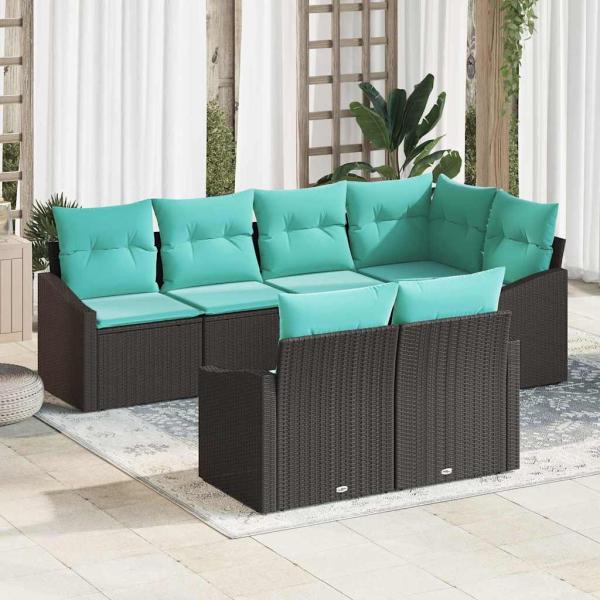 ARDEBO.de - Sofa Set mit Kissen 7 pcs Schwarz Poly-Rattan