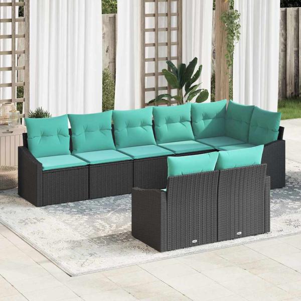 ARDEBO.de - Sofa Set mit Kissen 8 pcs Schwarz Poly-Rattan
