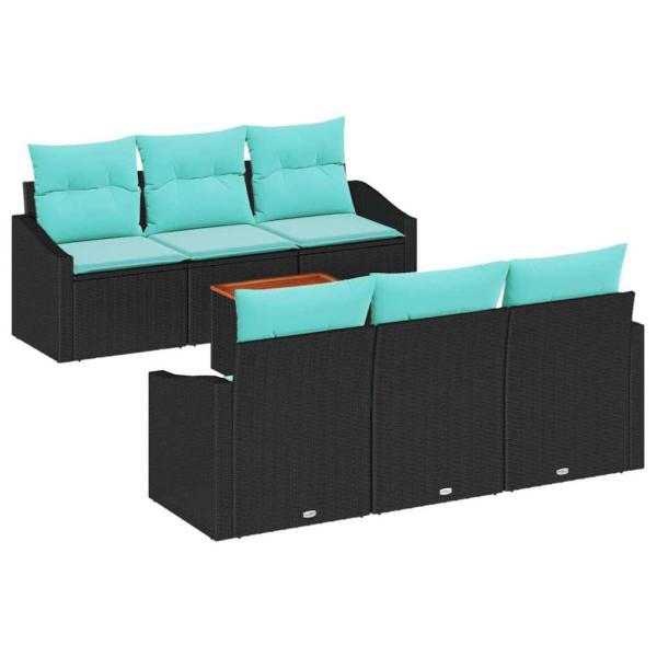 Gartensofa-set mit Kissen 7 pcs Schwarz Poly-Rattan