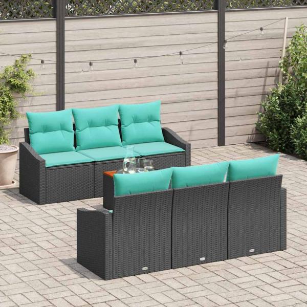 Gartensofa-set mit Kissen 7 pcs Schwarz Poly-Rattan