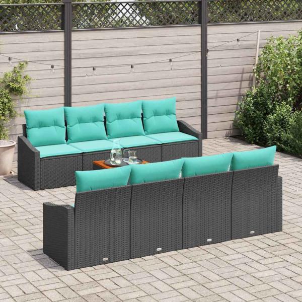 Gartensofa-set mit Kissen 9 pcs Schwarz Poly-Rattan