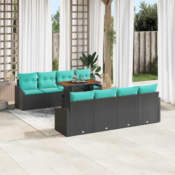 ARDEBO.de - Garten-Sofa-Set mit Kissen 9 pcs Schwarz und Teal