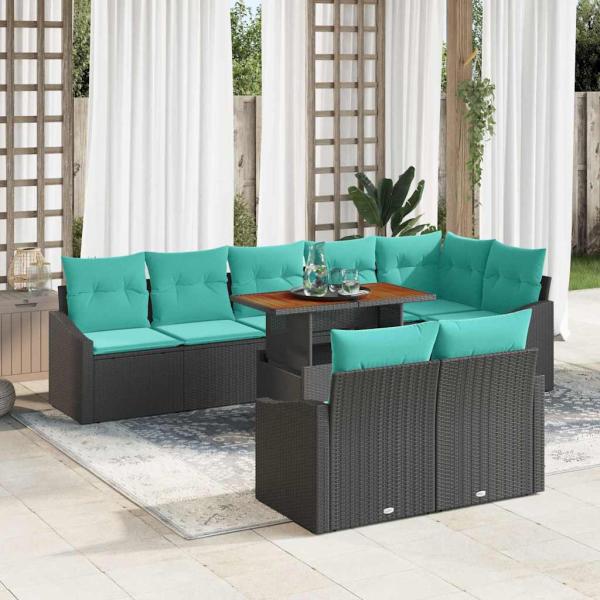 ARDEBO.de - Garten Essgruppe mit Kissen 9 pcs Schwarz und Teal