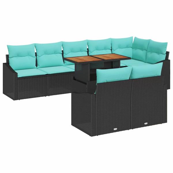 Garten Essgruppe mit Kissen 9 pcs Schwarz und Teal