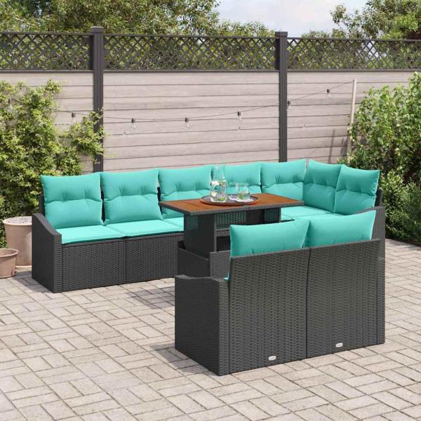 Garten Essgruppe mit Kissen 9 pcs Schwarz und Teal