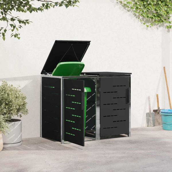 Mülltonnenbox for 2 Bins 240L Edelstahl Schwarz