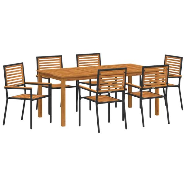 Garten Essgruppe 7 stk. Schwarz Massivholz Akazie