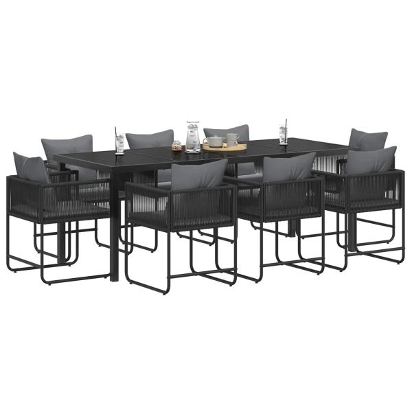 Garten Essgruppe 9 stk. Schwarz und Anthrazit Poly-Rattan
