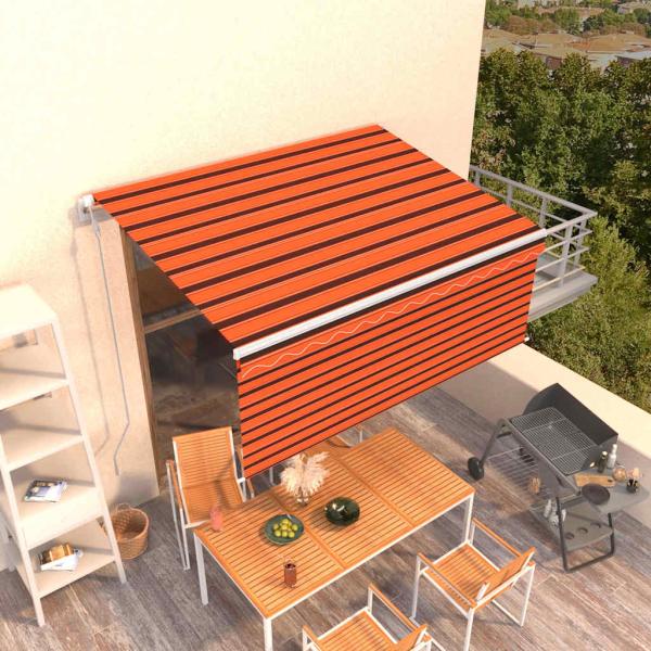 ARDEBO.de - Markise Automatisch Einziehbar mit Volant 3,5x2,5m Orange Braun