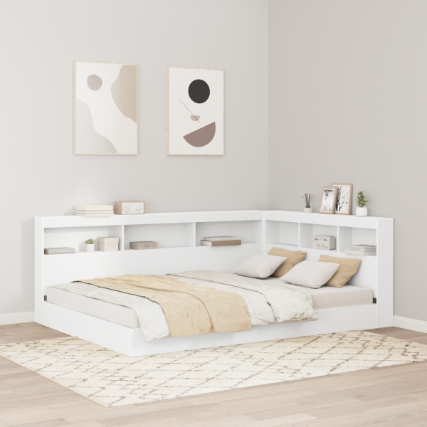Bücherregal-Bett mit Kopfteil Weiß 150 x 200 cm Holzwerkstoff