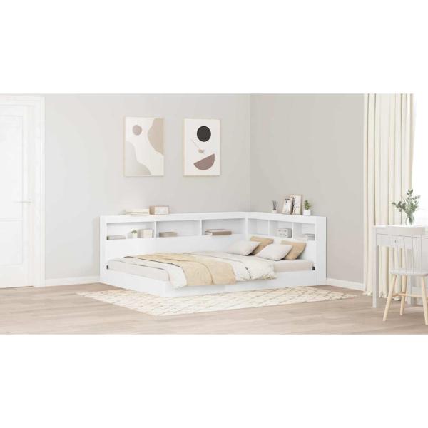 Bücherregal-Bett mit Kopfteil Weiß 150 x 200 cm Holzwerkstoff