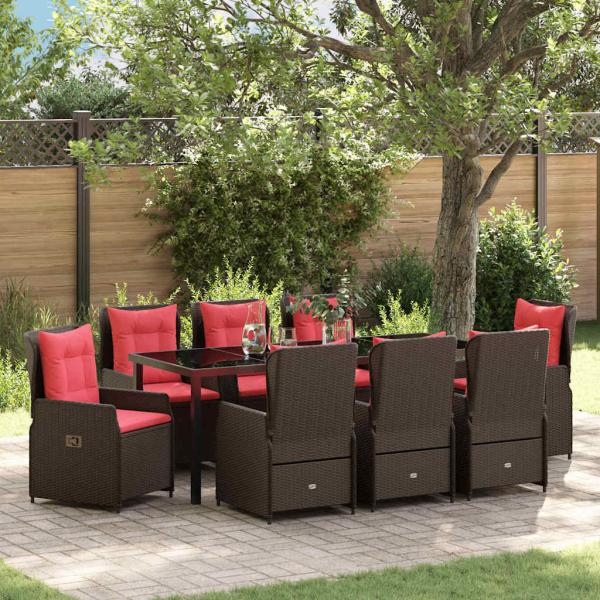 ARDEBO.de - Garten Essgruppe 9 Stk. Braun Poly Rattan