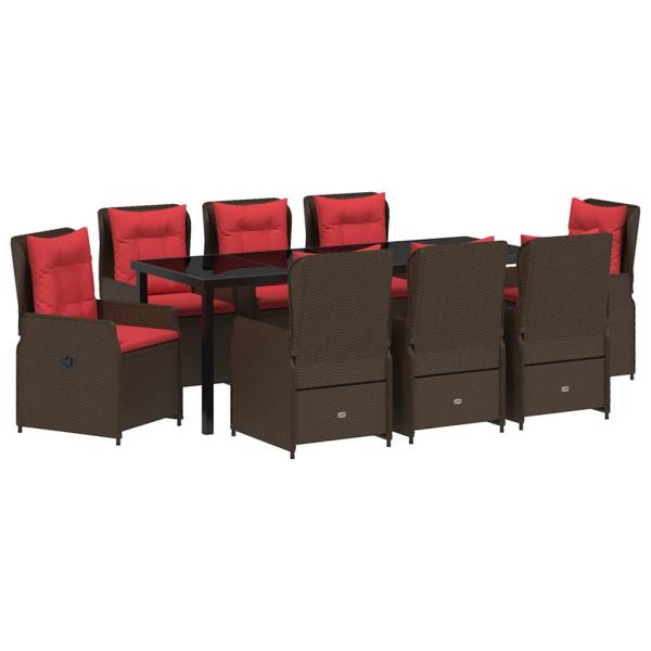 Garten Essgruppe 9 Stk. Braun Poly Rattan