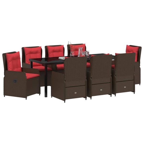 Garten Essgruppe 9 Stk. Braun Poly Rattan