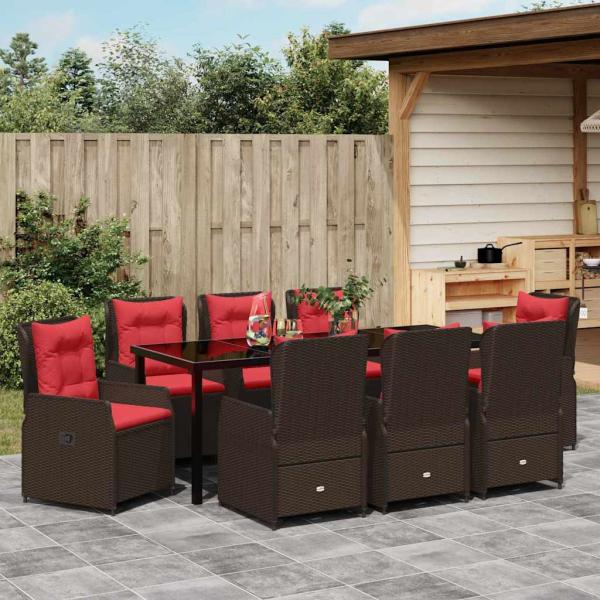 Garten Essgruppe 9 Stk. Braun Poly Rattan
