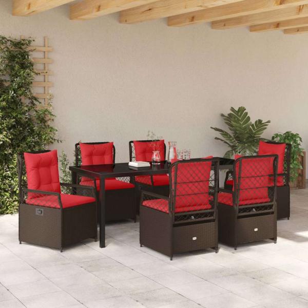 Garten Essgruppe 7 Stk. Braun Poly-Rattan
