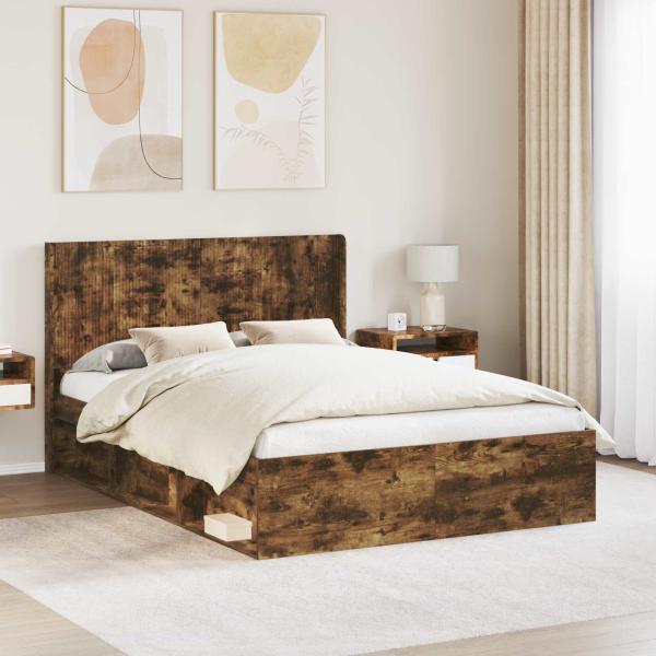 ARDEBO.de - Bettgestell mit Stauraum und Kopfteil Geräucherte Eiche
