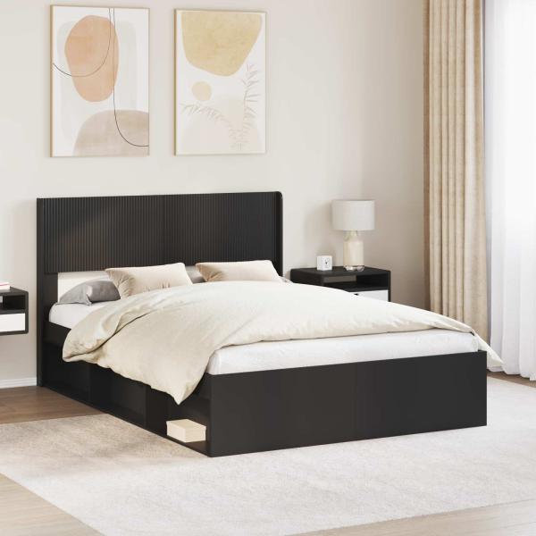 ARDEBO.de - Bettgestell mit Stauraum und Kopfteil Schwarz 135 x 190 cm