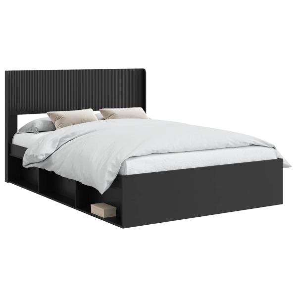 Bettgestell mit Stauraum und Kopfteil Schwarz 135 x 190 cm