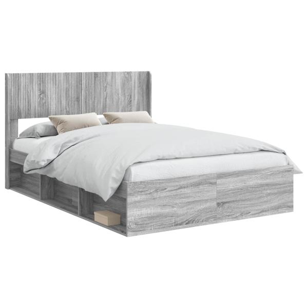 Bettgestell mit Stauraum und Kopfteil Grau Sonoma 135 x 190 cm