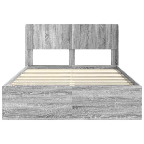 Bettgestell mit Stauraum und Kopfteil Grau Sonoma 135 x 190 cm