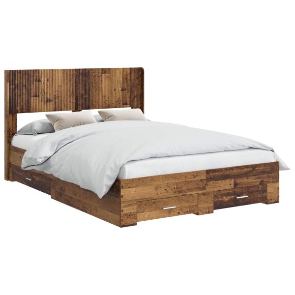Bettgestell mit Stauraum und Kopfteil Altholz 120 x 190 cm