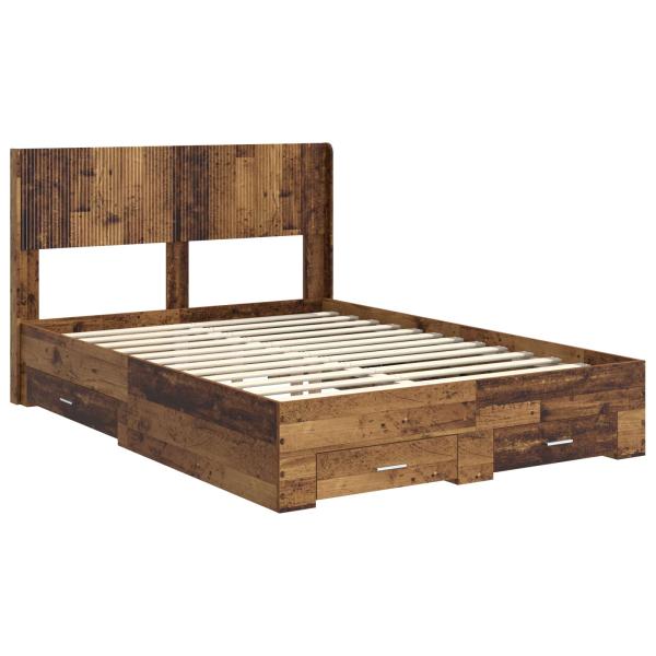 Bettgestell mit Stauraum und Kopfteil Altholz 120 x 190 cm