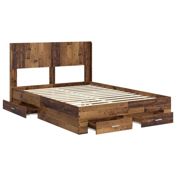 Bettgestell mit Stauraum und Kopfteil Altholz 120 x 190 cm