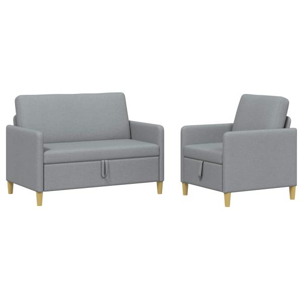 Sofa Set mit Stauraum 2 stk. Hellgrau Polyester