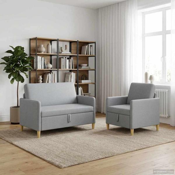 Sofa Set mit Stauraum 2 stk. Hellgrau Polyester