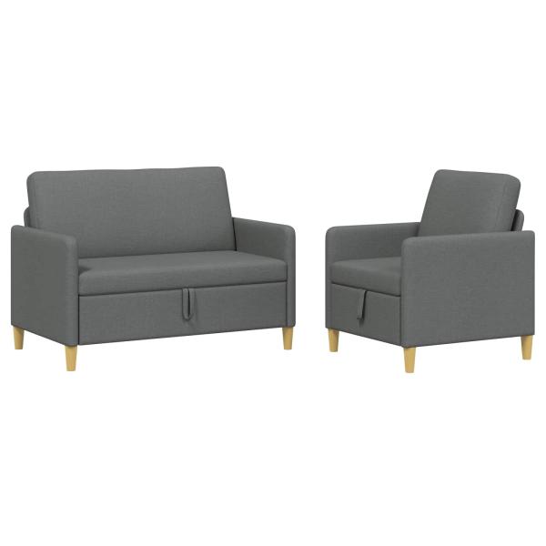 Sofa Set mit Stauraum 2 stk. Dunkelgrau Polyester