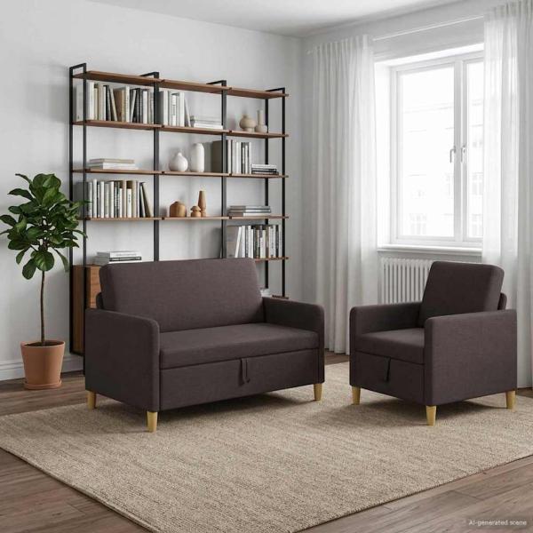 Sofa Set mit Stauraum 2 Stk. Dunkelbraun Polyester