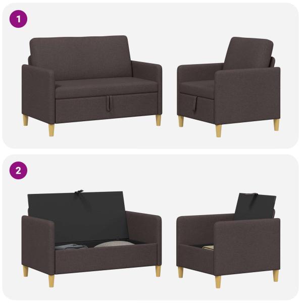 Sofa Set mit Stauraum 2 Stk. Dunkelbraun Polyester