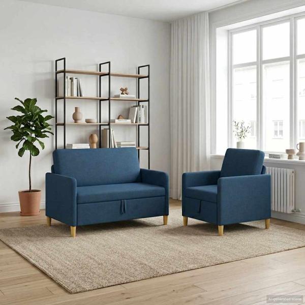 Sofa Set mit Stauraum 2 stk. Blau Polyester