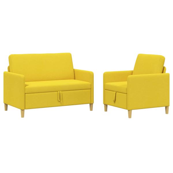 Sofa Set mit Stauraum 2 stk. Helles Gelb Polyester