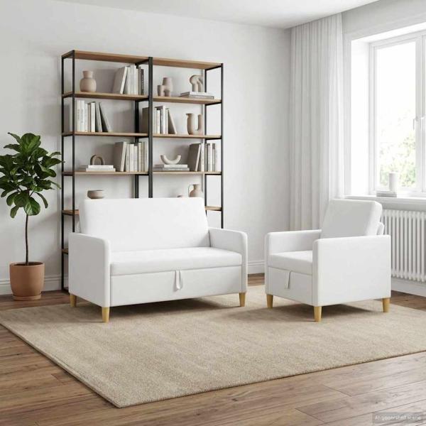 ARDEBO.de - Sofa Set mit Stauraum 2 Stk. Weiß Polyester
