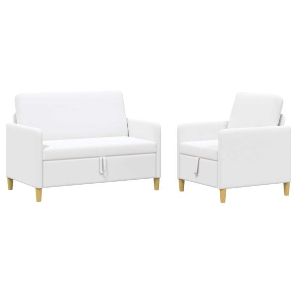 Sofa Set mit Stauraum 2 Stk. Weiß Polyester