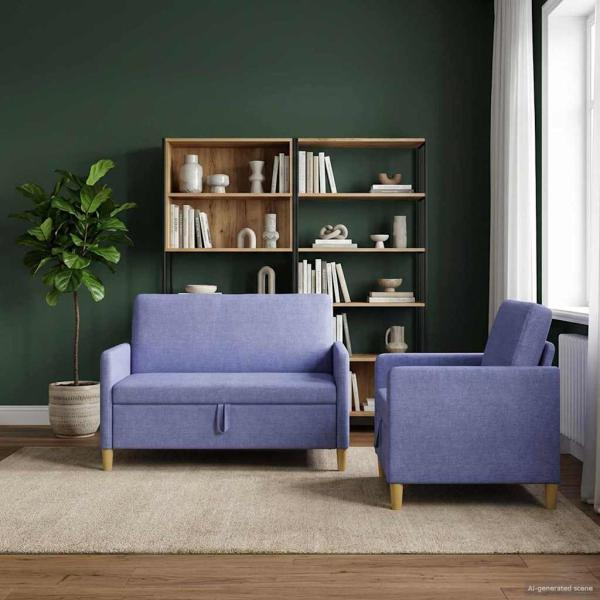 Sofa Set mit Stauraum 2 stk. Jeans blau Polyester