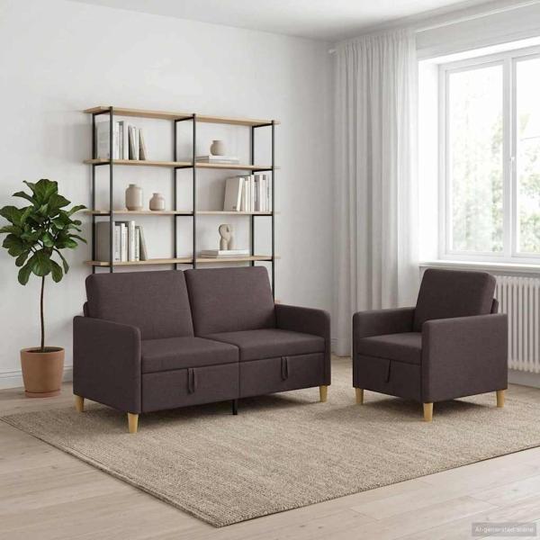 ARDEBO.de - Sofa Set mit Stauraum 2 stk. Dunkelbraun Polyester