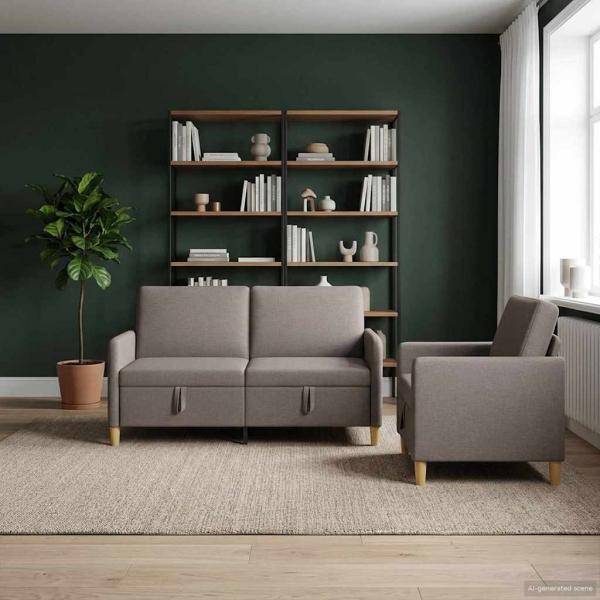 ARDEBO.de - Sofa Set mit Stauraum 2 stk. Taupe Polyester