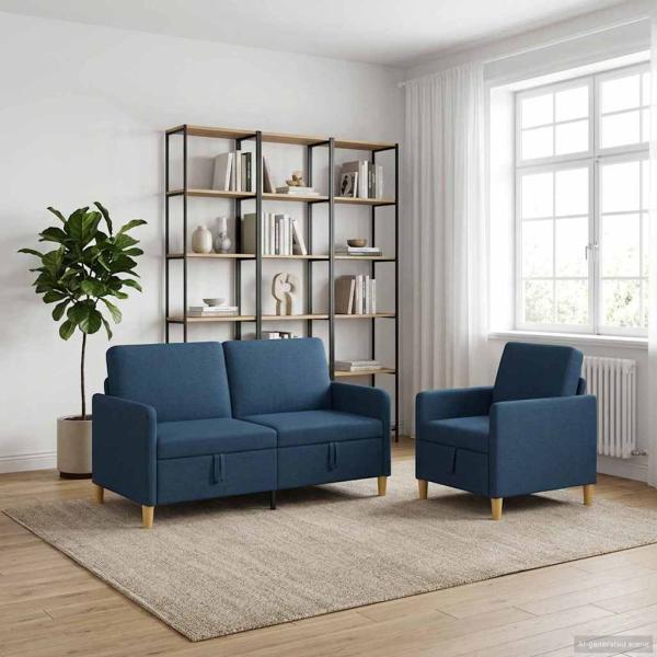ARDEBO.de - Sofa Set mit Stauraum 2 stk. Blau Polyester